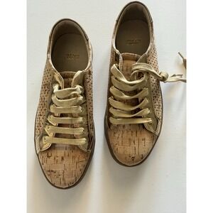 Jack Rogers LACE UP NATURAL CORK GOLD GROMMET SNEAKER Women's Size 7  Vegan
